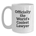 Funny Lawyer Gifts from Friends for Birthday - 'Officially The World's Coolest Lawyer' White Coffee Mug - Main