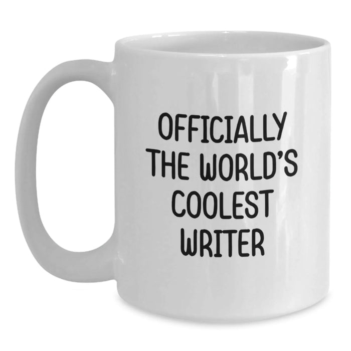 Funny Writer Gifts for Friends from 'Officially The World's Coolest Writer' White Coffee Mug, Birthday Unique Gifts for Writer - Main