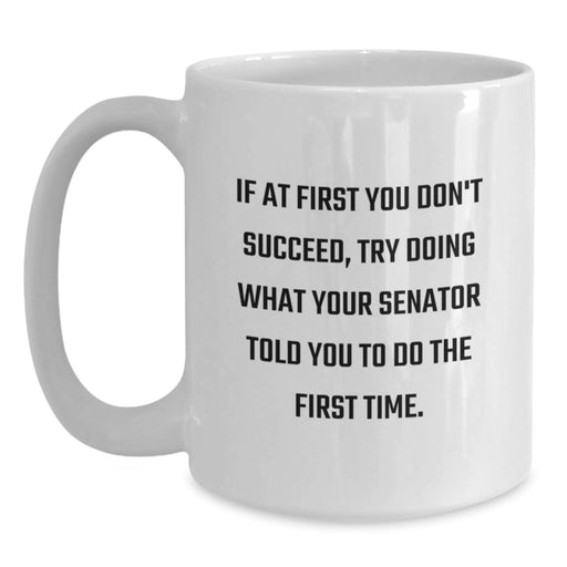 Senator Graduation Unique Gifts from Friends - Funny White Coffee Mug - If At First You Don't Succeed, Try Doing What Your Senator Told You To Do The First Time Senator Quote Gifts for Senator - Main