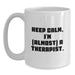 Funny Therapist Gifts from Men to Women, 'Keep Calm I'm (almost) A Therapist' White Coffee Mug for Graduation Unique Gifts - Main