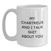 Funny Chartreux Cat Christmas Unique Gifts for Men from Friends, White Coffee Mug with 'My Chartreux And I Talk Shit About You' Quote, Unique Holiday Present Idea for Cat Lovers - Main