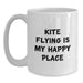'Kite Flying Enthusiast Gifts, Funny Quote, White Coffee Mug, Birthday Unique Presents from Friends to Kite Flying Lovers, Kite Flying Is My Happy Place' - Main