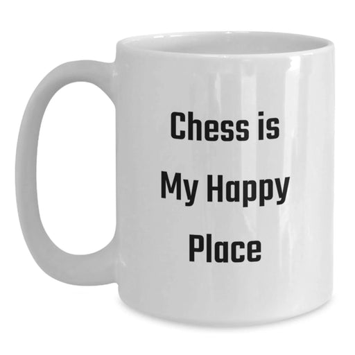 Funny Chess Lovers Gifts from Friends for Men Birthday Unique White Coffee Mug, 'Chess Is My Happy Place' - Main