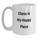 Funny Chess Lovers Gifts from Friends for Men Birthday Unique White Coffee Mug, 'Chess Is My Happy Place' - Main