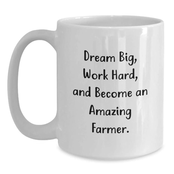 Funny Farmer Gifts from Friends and Family - Inspirational White Coffee Mug, Dream Big, Work Hard - Birthday Unique Gifts for Farmer - Main