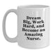 Funny Nurse White Coffee Mug Gifts from Men to Women Friends Coworkers Family - Dream Big and Work Hard - Main