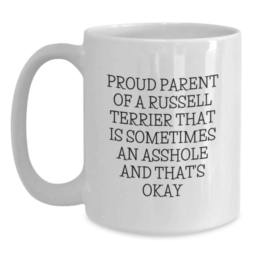 Funny Russell Terrier Dog Gifts for Proud Parents, White Coffee Mug, Christmas Unique Presents from Family, Friends, or Coworkers - Main