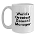 Funny World's Greatest General Manager White Coffee Mug Gifts from Men to General Manager Friends and Family on Birthday - Main
