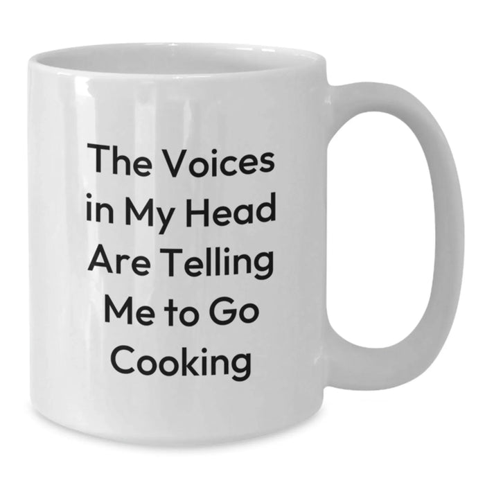 Funny Cooking Gifts for Men, White Coffee Mug for Birthday, The Voices In My Head Are Telling Me To Go Cooking, Gifts from Friends - Additional