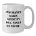 Funny Insurance Sales Agent Gifts for Friends - White Christmas Unique Coffee Mug, 'Insurance Sales Agent By Day Ninja By Night' Humor Quote, 11oz/15oz Ceramic Mug - Additional