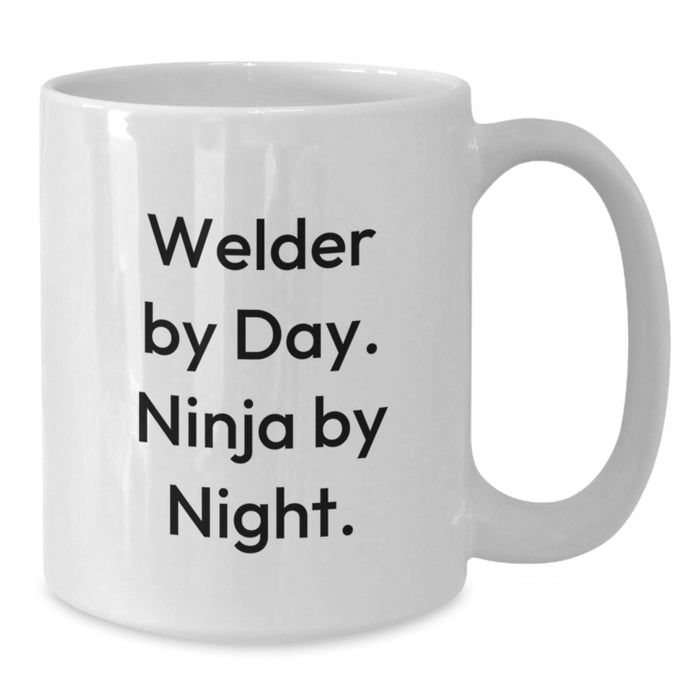 Welder Christmas Unique Gifts from Friends, Unique Funny White Coffee Mugs for Men, Inspirational Quote 'Welder By Day. Ninja By Night.' - Additional