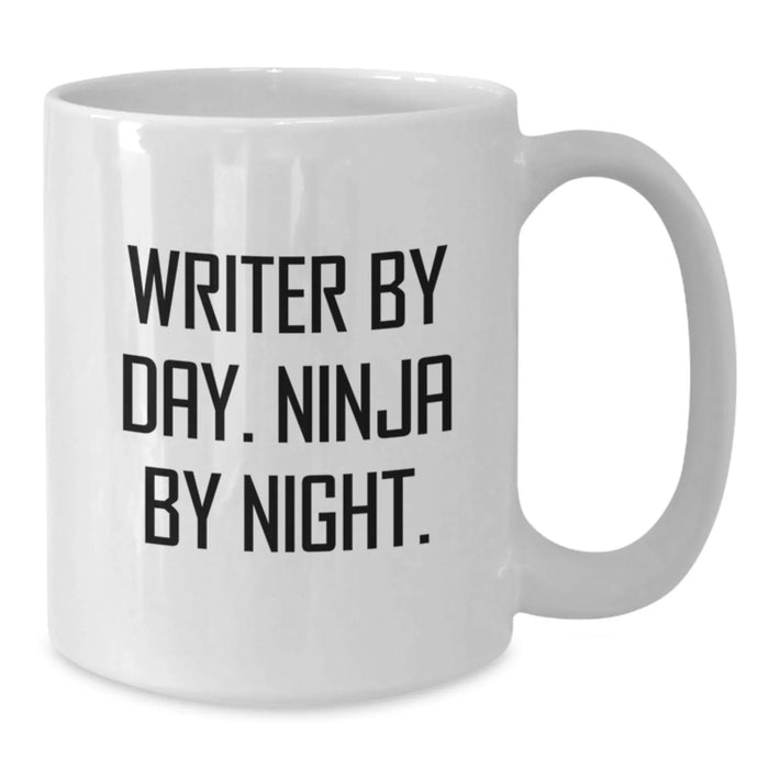 Funny Writer Gifts for Men, White Coffee Mug - 'Writer By Day, Ninja By Night', Christmas Unique Presents - Additional
