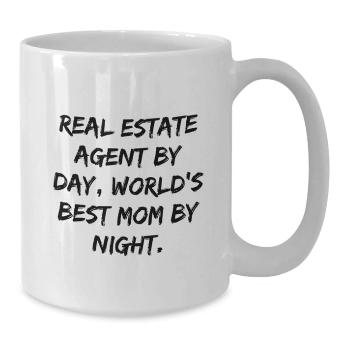 Funny Real Estate Agent Gifts from Mom, White Coffee Mugs for Real Estate Agent, Christmas Unique Gifts for Women, 'Real Estate Agent By Day, World's Best Mom By Night' Quote - Additional