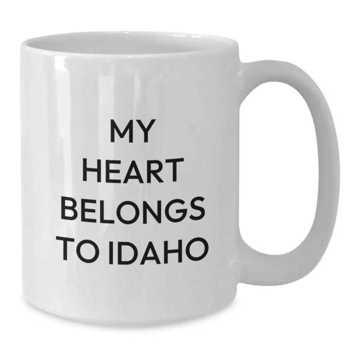 Idaho Gifts for Her - Funny 'My Heart Belongs To Idaho' White Coffee Mug - Perfect Birthday Unique Gift for Friends from Idaho - Additional