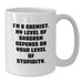 Funny Chemist Gifts from Men to Wife on Valentine's White Coffee Mug - 'I'm A Chemist. My Level Of Sarcasm Depends On Your Level Of Stupidity.' - White Ceramic - Additional