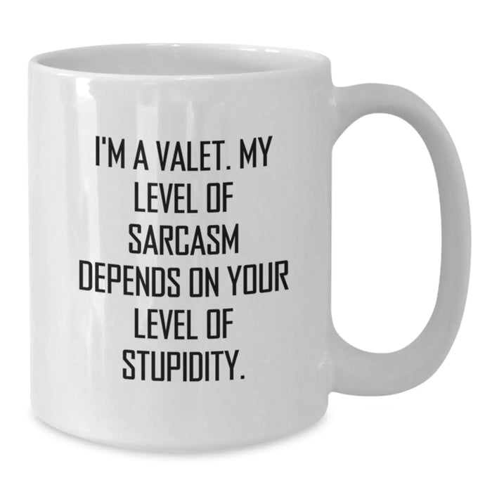 Funny Valet Gifts from Friends for Valet Man - I'm A Valet, My Sarcasm Depends On Your Level of Stupidity, White Coffee Mug, Birthday Unique Gifts - Additional