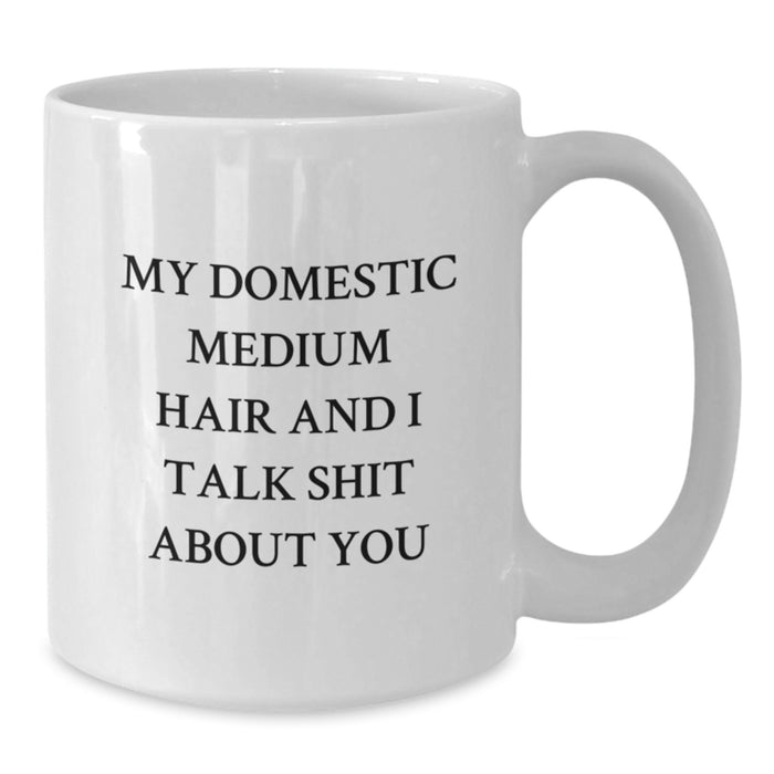 Funny Domestic Medium Hair Cat Gifts for Men - My Domestic Medium Hair And I Talk Shit About You White Coffee Mug, Birthday Unique Gifts from Friends - Additional