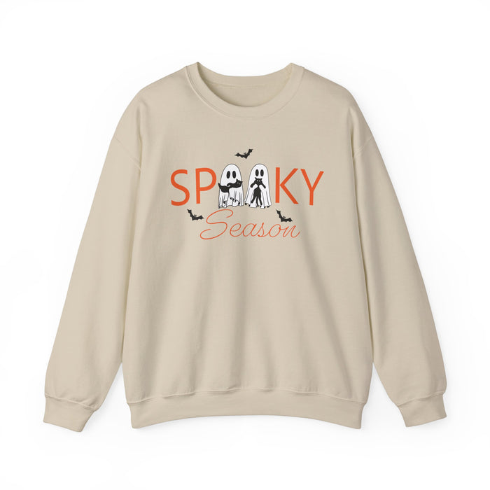 Fun Halloween Spooky Season Sweatshirt - Halloween Themed Spooky Pullover - Cute Halloween Crewneck Sweater - Ghost - Cats - Bats - Womens