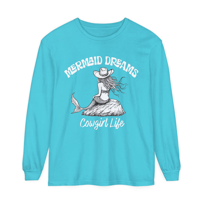 Mermaid Dreams Cowgirl Heart Long Sleeve T-Shirt, Beachy Sweatshirt, Coastal Cowgirl Clothing, Ocean Hoody, Western Stuff