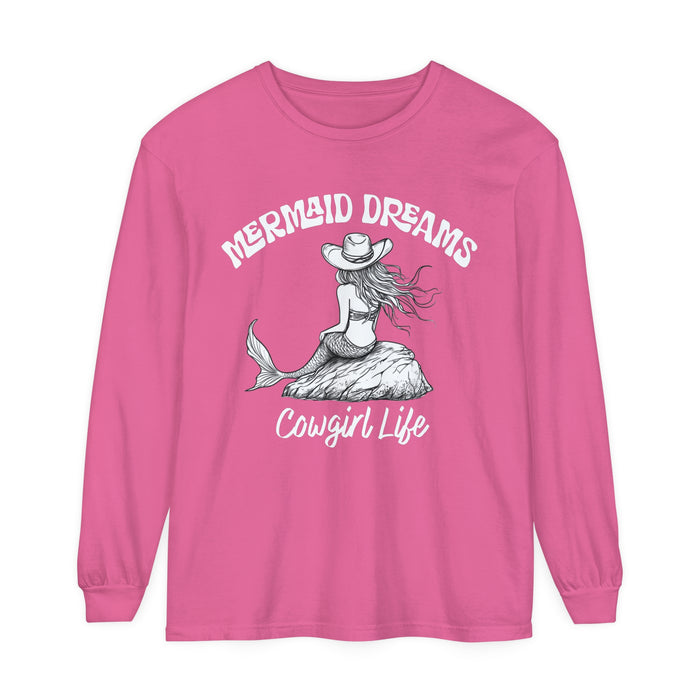 Mermaid Dreams Cowgirl Heart Long Sleeve T-Shirt, Beachy Sweatshirt, Coastal Cowgirl Clothing, Ocean Hoody, Western Stuff