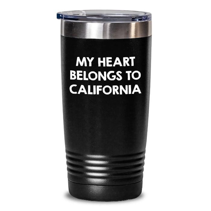 Funny California Quotes Tumbler Gifts from Friends to Family in California, Unique Birthday Unique Gifts for Men Women, My Heart Belongs To California Tumbler, California Inspired Tumbler - Main