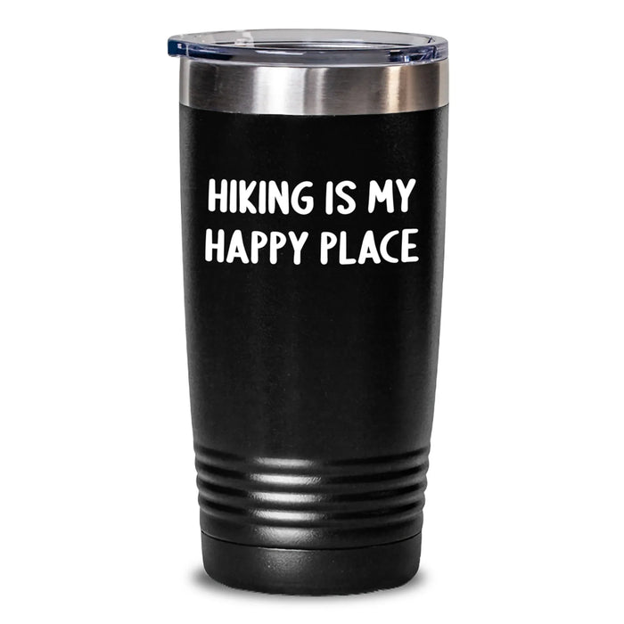 Hiking Enthusiasts Gifts from Family - Funny Hiking Is My Happy Place Tumbler, Christmas Unique Gifts for Hiking Men - Main