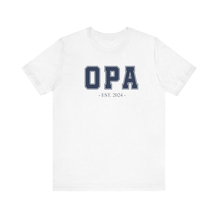 Opa Established 2024 Tee Shirt - Personalized Grandfather Gift - Celebratory Grandpa T-Shirt - Custom Opa New Grandfather Present