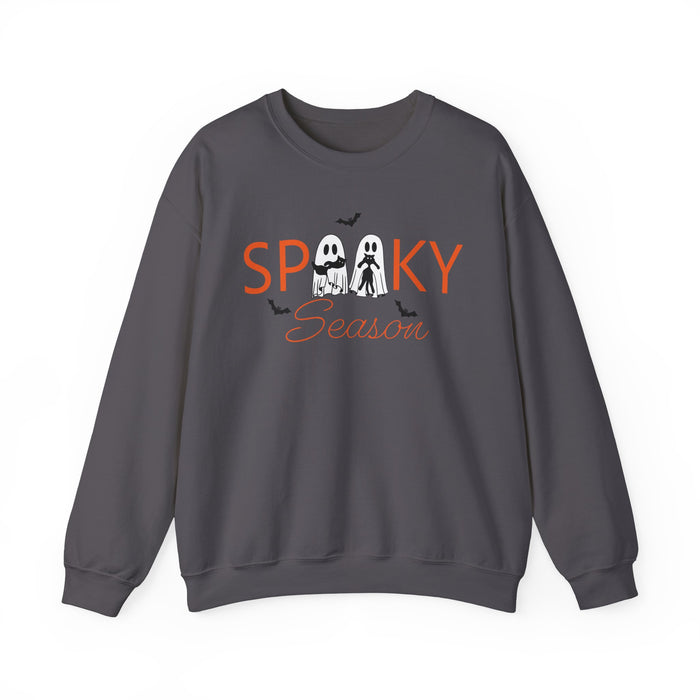 Fun Halloween Spooky Season Sweatshirt - Halloween Themed Spooky Pullover - Cute Halloween Crewneck Sweater - Ghost - Cats - Bats - Womens