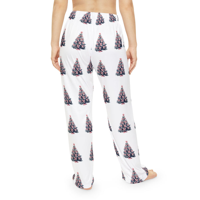 Christmas Women's Pajama Pants, Pink Coquette Bows Xmas Tree Design, Holiday Sleepwear, Festive Lounge Pants, Cute PJ Bottoms