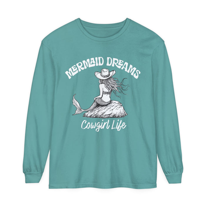 Mermaid Dreams Cowgirl Heart Long Sleeve T-Shirt, Beachy Sweatshirt, Coastal Cowgirl Clothing, Ocean Hoody, Western Stuff