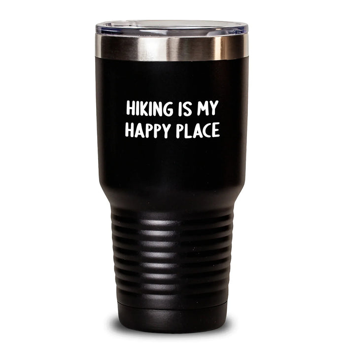Hiking Enthusiasts Gifts from Family - Funny Hiking Is My Happy Place Tumbler, Christmas Unique Gifts for Hiking Men - Main