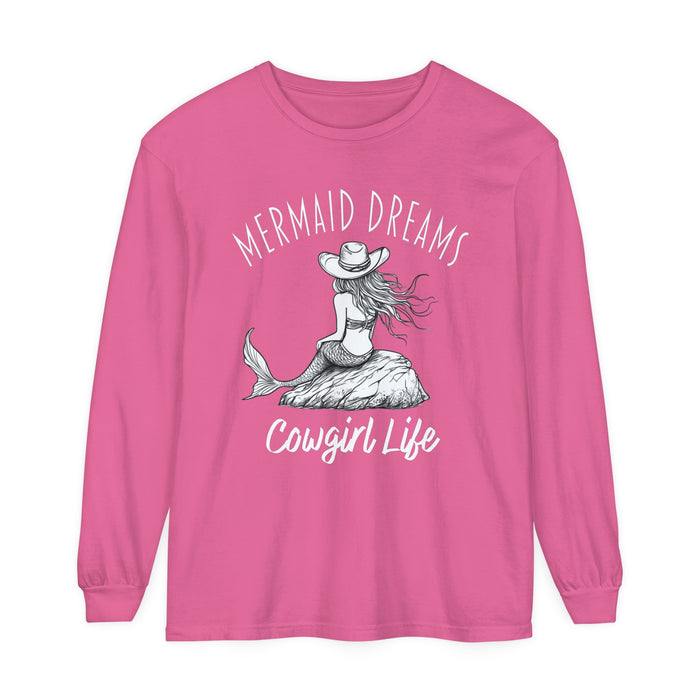 Mermaid Dreams Cowgirl Heart Long Sleeve T-Shirt, Beachy Sweatshirt, Coastal Cowgirl Clothing, Ocean Cowgirl, Western Stuff