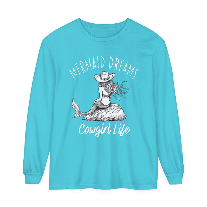 Mermaid Dreams Cowgirl Heart Long Sleeve T-Shirt, Beachy Sweatshirt, Coastal Cowgirl Clothing, Ocean Cowgirl, Western Stuff