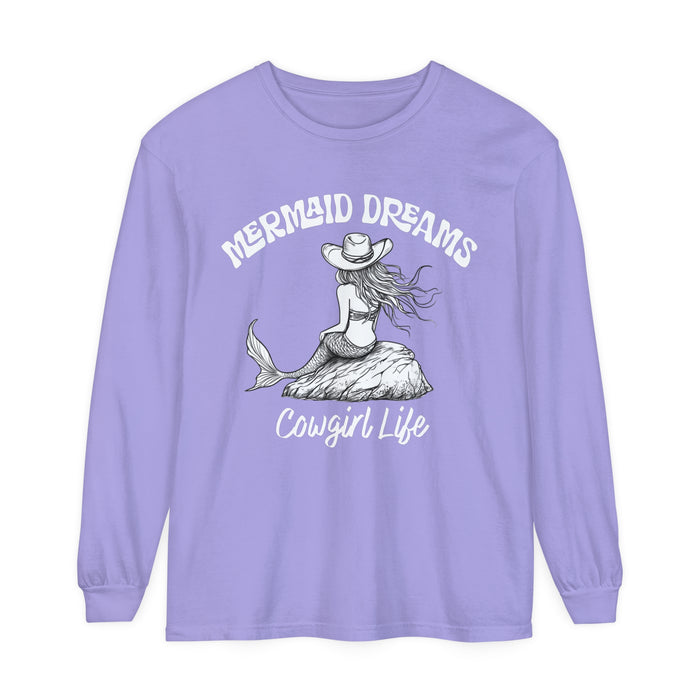 Mermaid Dreams Cowgirl Heart Long Sleeve T-Shirt, Beachy Sweatshirt, Coastal Cowgirl Clothing, Ocean Hoody, Western Stuff