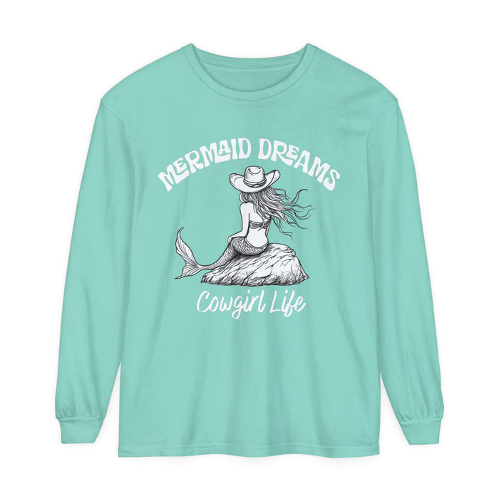 Mermaid Dreams Cowgirl Heart Long Sleeve T-Shirt, Beachy Sweatshirt, Coastal Cowgirl Clothing, Ocean Hoody, Western Stuff