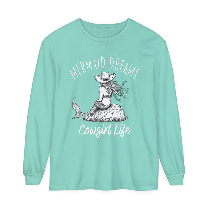 Mermaid Dreams Cowgirl Heart Long Sleeve T-Shirt, Beachy Sweatshirt, Coastal Cowgirl Clothing, Ocean Cowgirl, Western Stuff