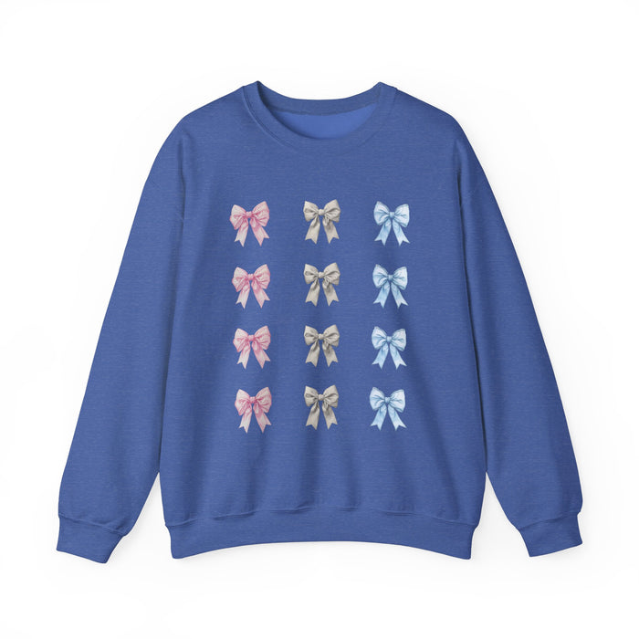 Coquette Bows Sweatshirt for Women & Girls, Cute Ribbon Crewneck Jumper, Pink White Blue Bow Design Top, Adorable Girly Sweatshirt, Casual