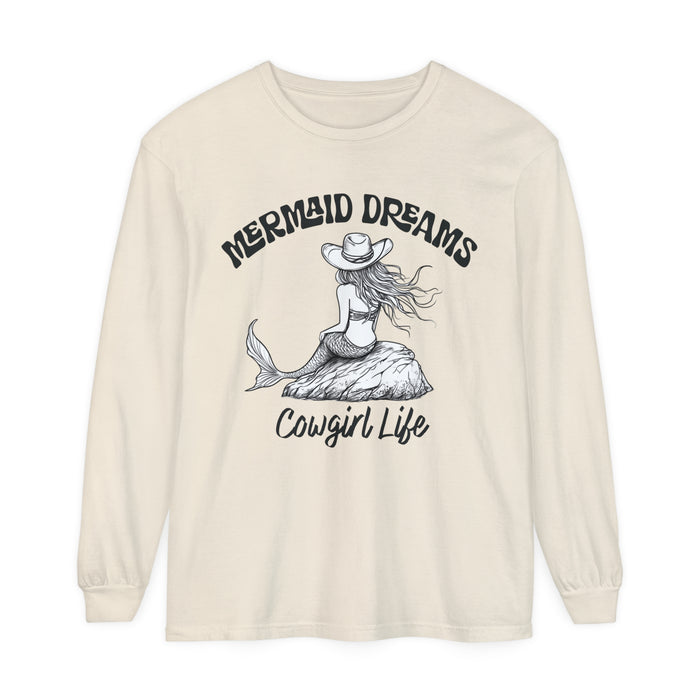 Mermaid Dreams Cowgirl Heart Long Sleeve T-Shirt, Beachy Sweatshirt, Coastal Cowgirl Clothing, Ocean Hoody, Western Stuff