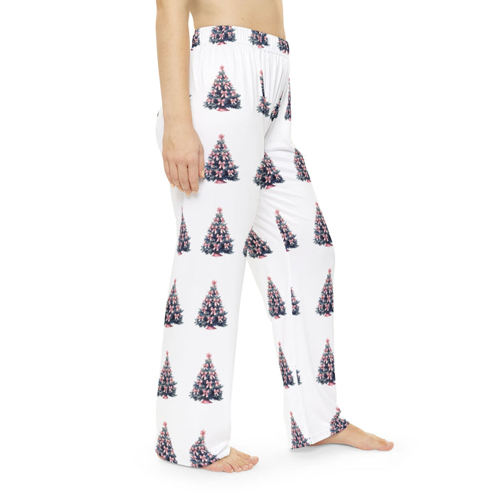 Christmas Women's Pajama Pants, Pink Coquette Bows Xmas Tree Design, Holiday Sleepwear, Festive Lounge Pants, Cute PJ Bottoms