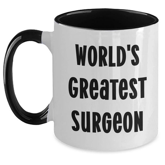 Funny Surgeon Gifts - World's Greatest Surgeon Two Tone Coffee Mug for Mother's Day - Gifts from Men to Women, Friends, and Family - Main