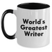 Funny Writer Gifts from Family, Inspirational Two Tone Coffee Mug, 'World's Greatest Writer' Quote, Father's Day Unique Gifts for Men - Main