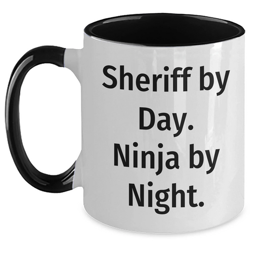 Funny Sheriff Gifts: Sheriff By Day. Ninja By Night. Two Tone Coffee Mug for Men - Father's Day Unique Gifts from Family to Sheriff - Main