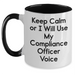 Funny Compliance Officer Gifts - 'Keep Calm Or I Will Use My Compliance Officer Voice' Two Tone Coffee Mug for Men, Women, Family, Coworkers - Father's Day Unique Gifts - Main