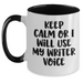 Funny Writer Gifts from Friends, Unique Two Tone Coffee Mug for Mother's Day, Keep Calm or I'll Use My Writer Voice, Writer's Humor, Writers' Appreciation Gifts for Him/Her - Main