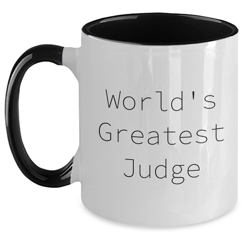 Funny Judge Gifts from World's Greatest Judge Two Tone Coffee Mug for Graduation, Black and White, Red and White, Navy and White, and Pink and White Options, Microwave and Dishwasher Safe - Main