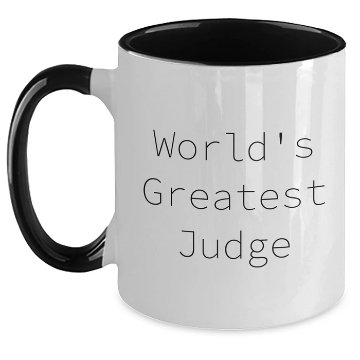 Funny Judge Gifts from World's Greatest Judge Two Tone Coffee Mug for Graduation, Black and White, Red and White, Navy and White, and Pink and White Options, Microwave and Dishwasher Safe - Main
