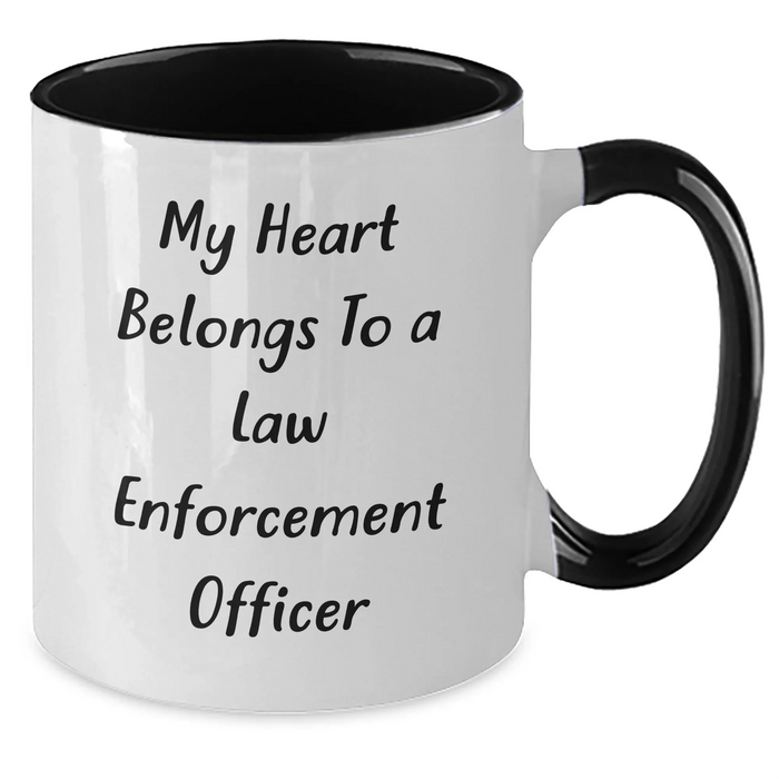 Funny Law Enforcement Officer Gifts from Men to Woman's Heart Belongs to a Hero, Two Tone Coffee Mug for Father's Day - Additional