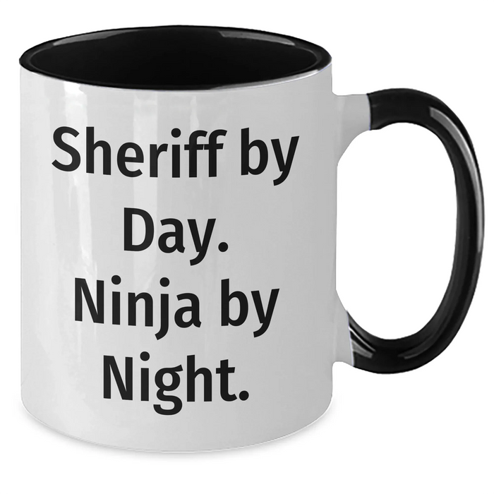 Funny Sheriff Gifts: Sheriff By Day. Ninja By Night. Two Tone Coffee Mug for Men - Father's Day Unique Gifts from Family to Sheriff - Additional
