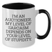Auctioneer Humor Gifts, Funny Two Tone Coffee Mug for Graduation, 'I'm An Auctioneer. My Level Of Sarcasm Depends On Your Level Of Stupidity.' - Additional