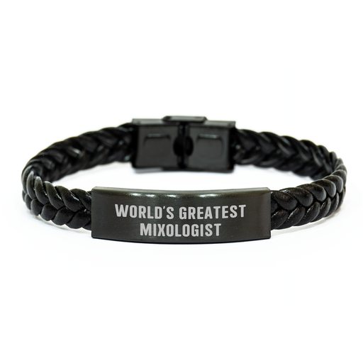 World's Greatest Mixologist Quote Interlaced Leather Bracelet, Gifts for Mixologist, Father's Day Unique Gifts from Family, Friends, or Coworkers - Image 1